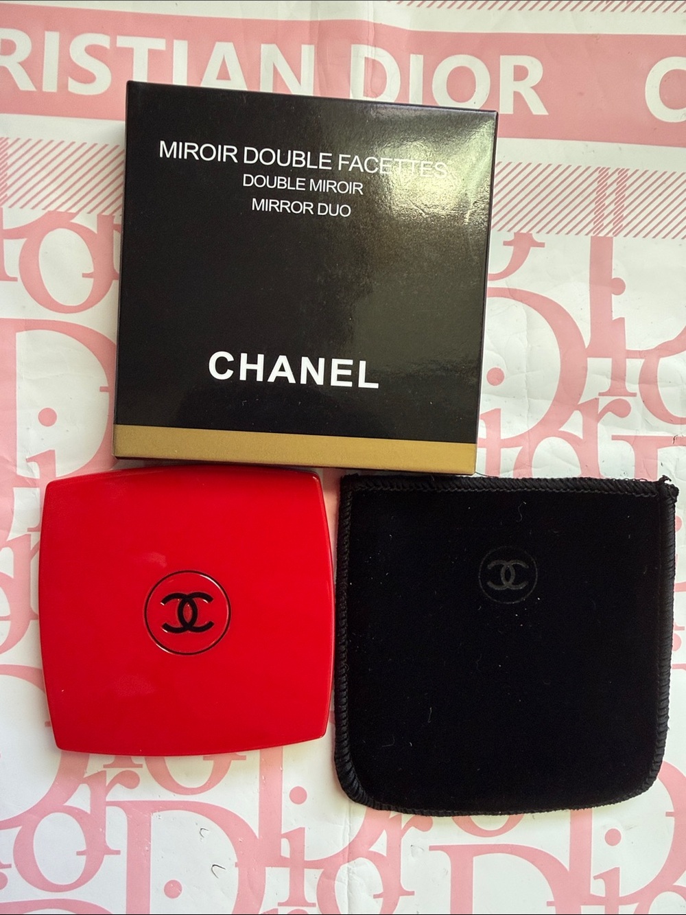 CHANEL Mirror Duo Red Compact Mirror Duo with Velvet Dustbag